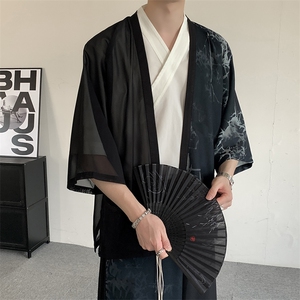 24夏装风飘逸新中式竹子印花汉服元素衬衫和服开衫和服道袍拼接图片