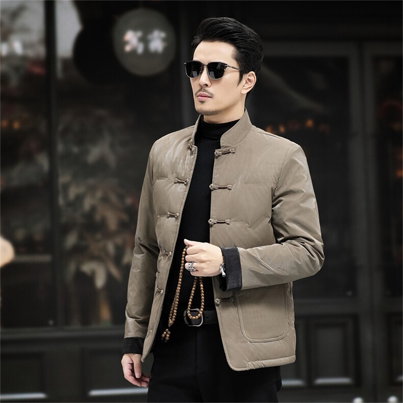 中年唐装90%白鸭绒复古盘扣风中式爸爸羽绒服外套A517-P198,男装羽绒服,星座1105-3
