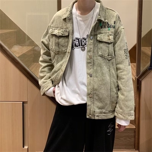 美式复古水洗做旧牛仔外套男女秋冬新款休闲宽松刺绣夹克V502P70图片