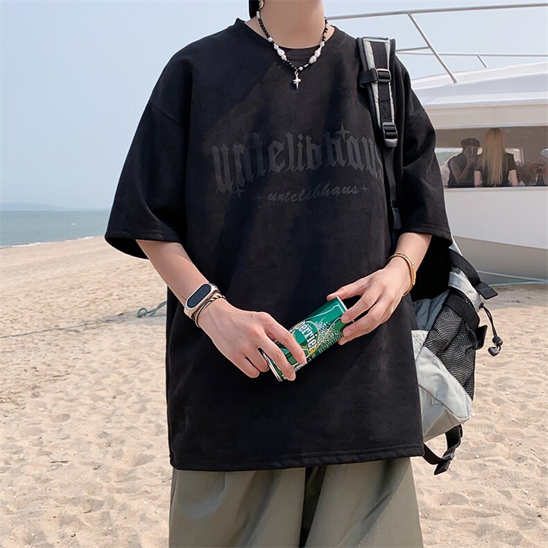 夏装新款透气鹿皮绒烧花短袖T恤A158-T95-P28控48,男装T恤,电商A158