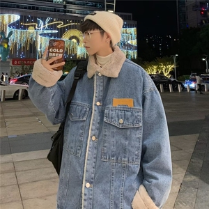 冬季新款羊羔毛棉衣男加绒牛仔外套潮流宽松情侣棉服加厚夹克上衣图片