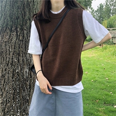 2021新款小背心针织马甲女套头韩版圆领毛衣外穿百搭毛线坎肩外搭，女装马甲，洁纯羊绒