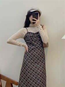 独屿 毛呢格纹吊带裙 秋冬百搭 现货,女装背心吊带,独屿