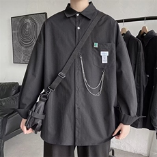 现货春秋高级设计感情侣衬衣港风ins工装长袖衬衫男士W6947-P30，男装衬衫，星座512-2