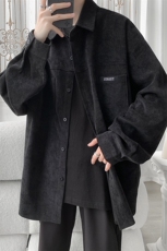 水洗做旧衬衫男秋季高街痞帅翻领衬衣慵懒风宽松大码休闲长袖外套，男装衬衫，电商A141