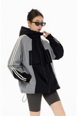 时尚拼接连帽复古夹克个性设计潮流百搭街头风外套HY397P95控138，男装夹克，电商A102B