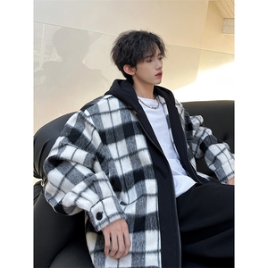 现货 经典格子拼色男士毛呢连帽夹克外套 A071-JK108-P125图片