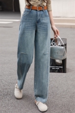 小个子镰刀牛仔裤美式复古阔腿裤高腰显瘦休闲裤宽松香蕉裤冬，女装牛仔裤，跑量工厂店