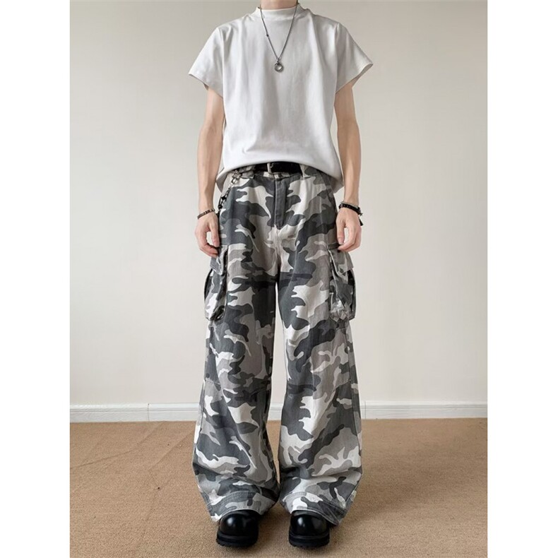 迷彩工装裤男美式街头牛仔嘻哈高街高腰宽松休闲长裤子6099P64，男装工装外套，星座410-2