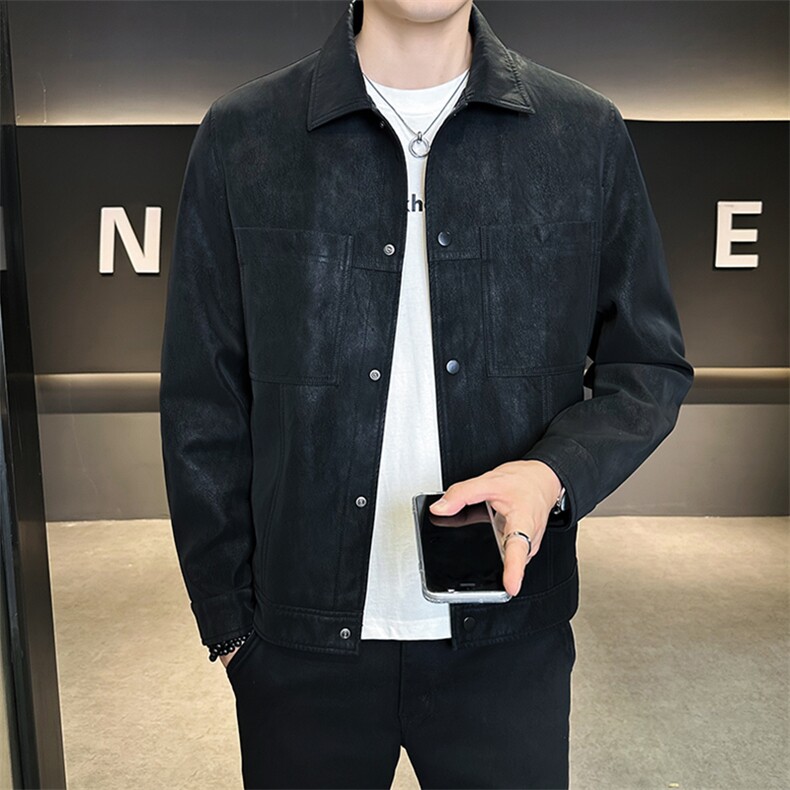 秋季夹克男2025新款高级感翻领男装麂皮外套上衣A313-8837-P145,男装夹克,电商A313