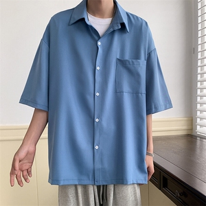 短袖衬衫文艺青年男夏季新款港风宽松冰丝坠感衬衣CS8805-35图片