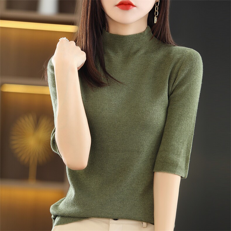 秋冬季通勤休闲内搭精纺48支33%羊毛1乘1半高中袖羊毛衫,女装羊毛衫,朝思羊绒