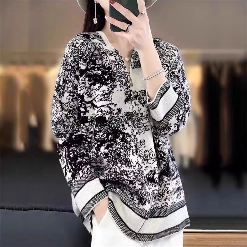 2025年秋季时尚百搭通勤简约休闲拉链连帽开衫，女装羊毛衫，暖烁羊绒