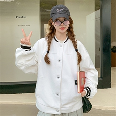 美式复古白色棒球服外套女春秋2025新款休闲气质独特别致夹克上衣，女装短外套，维壹