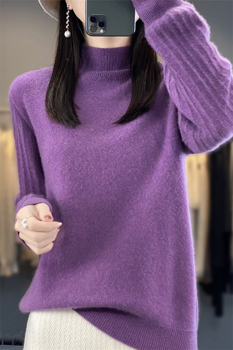 韩版显瘦半高领长袖针织衫女秋冬新款百搭气质打底衫,针织衫/毛衣,萱芳婷羊绒
