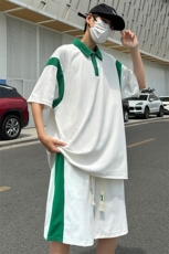 现货主推大码港风情侣翻领polo衫五分裤休闲套装男S14P60，男装牛仔裤，电商B226-2（原B217-2）