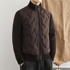 高端轻奢针织袖羽绒服男2025冬季新款潮流90鸭绒立领拼接外套，男装羽绒服，星座914