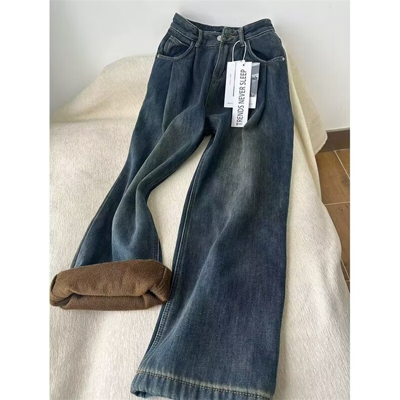 加绒牛仔裤男女韩版潮流保暖2025冬季ins长裤RK3332-P50图片