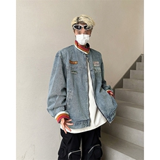 秋季新款港风日系复古水洗立领刺绣棒球服牛仔夹克男JK1383-P78，男装夹克，星座313A(原308A-2)