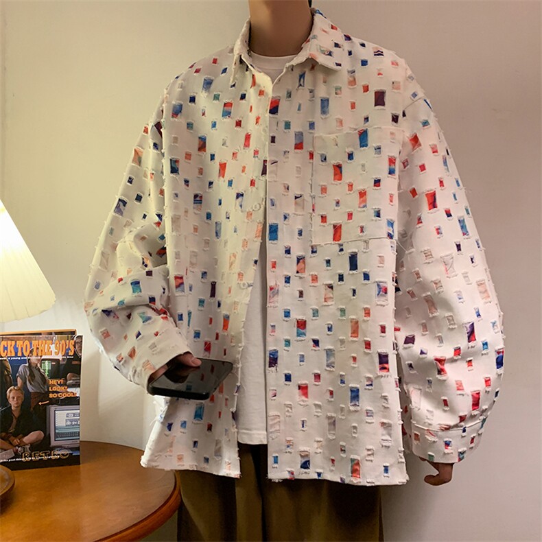 现货秋季新款高品质破洞衬衫抖音品质CS7842-特P50控78，男装衬衫，电商A059