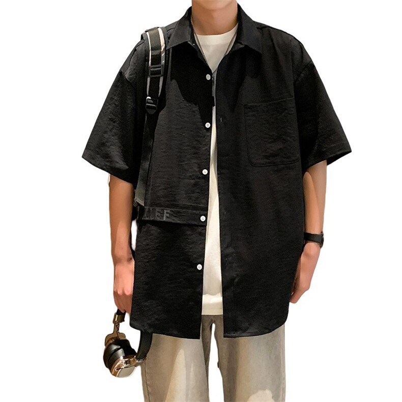 直播款M-3XL高品质男生短袖衬衫宽松港风CS4112-A409-1,男装衬衫,电商A409-1