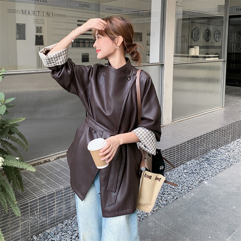 时尚气质韩系设计感春秋季PU风衣外套女A562P175K248,女装风衣,2C268
