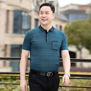 2025新款夏季爸爸装真口袋短袖t恤中老年男装翻领POLO衫2028K-P30图片