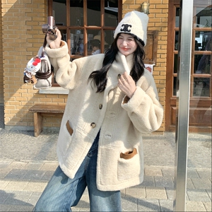 减龄两面穿咖色皮毛一体外套女冬季2025新款羊羔毛小个子加厚棉服图片