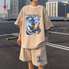 ！2025夏季新款男士华夫格短袖套装百搭一套HTZ81P50，男装T恤，电商B220