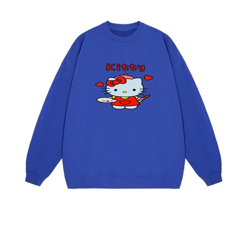 2025年秋季套头长袖通勤Kitty时尚百搭通勤简约休闲圆领，女装卫衣/绒衫，花可