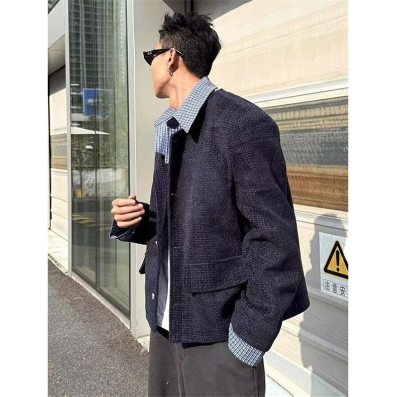 秋季韩系假两件拼接翻领小香风外套宽松休闲短款夹克男JW426,男装夹克,星座1116A（原606A-3）