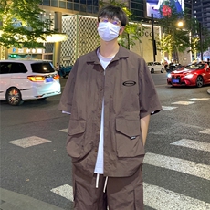 港风23新款夏季时尚开衫工装短袖垂感短裤套装TZ613801P75控98，男装牛仔裤，电商A268A