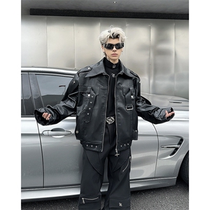 秋冬季短裤皮衣外套美式高街高级感潮牌机车服PU夹克