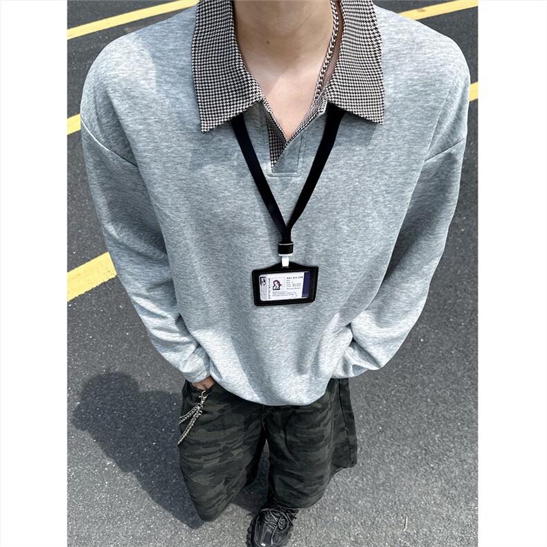 模特 千鸟格翻领polo衫老钱风卫衣外套 W988/特P28 灰色8图片