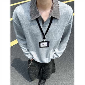 模特 千鸟格翻领polo衫老钱风卫衣外套 W988/特P28 灰色8图片