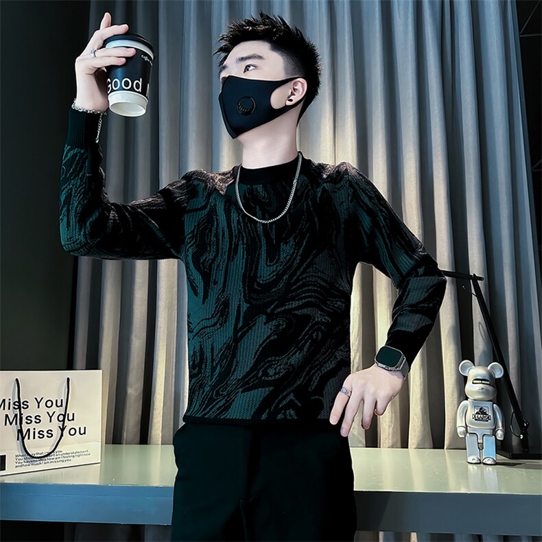 痞帅炸街男士圆领潮流拼色毛衣社会小伙店主风301C-M87-P78控108图片