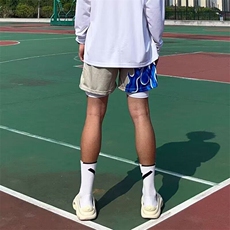 夏季火焰美式篮球短裤运动休闲2025黑色速干宽松训练系带四分裤，男装牛仔裤，星座506A