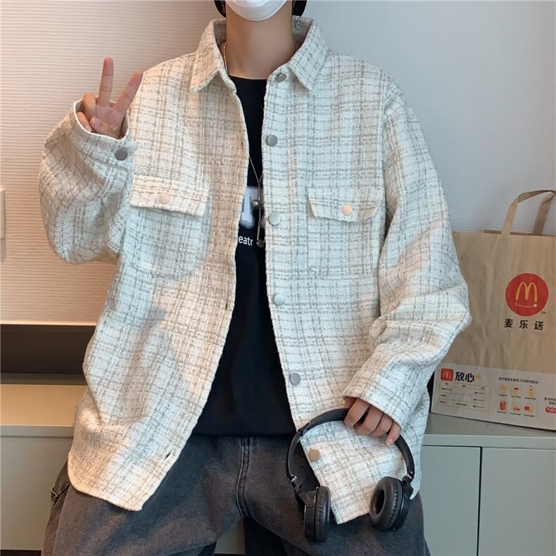 高街小香风男士提花格子夹克秋季新款刺绣潮牌潮流休闲高级感外套,男装夹克,星座410-6（原星座1304-1）