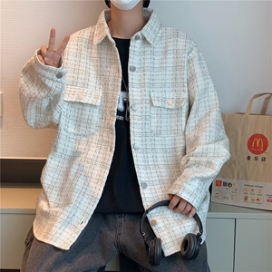 高街小香风男士提花格子夹克秋季新款刺绣潮牌潮流休闲高级感外套图片