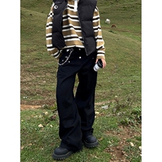 美式复古白色阔腿弯刀牛仔裤男女廓形宽松直筒镰刀裤，男装牛仔裤，四季星座505