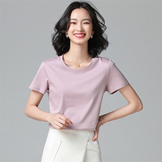 2025夏季新款薄款轻奢高级凉感丝光棉正肩短袖t恤女短款全棉半袖，女装T恤，纳丰羊绒