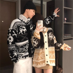 网图费尔岛花纹法式提花针织开衫情侣毛衣外套 A025-FM17609-P60图片