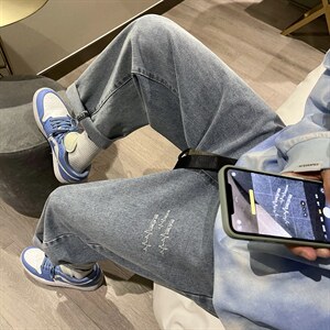 新款宽松直筒净版心电图 ins潮牌牛仔裤X715  NZ017 P45 控58图片