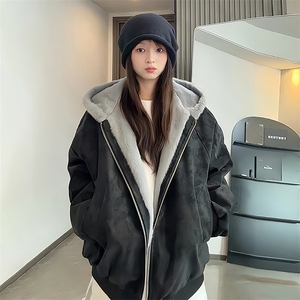 现货高品质美式高街冬季重磅座山雕大毛毛领pu皮棉衣男女加厚外套图片