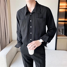 轻熟风高级垂坠感法式条纹感免烫长袖衬衫男搭宽松韩版衬衣C01，男装衬衫，星座1116A-2（原606A-1）