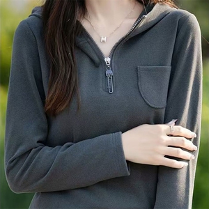 双面德绒半拉链连帽卫衣女2025秋季新款保暖加厚打底衫显瘦上衣图片