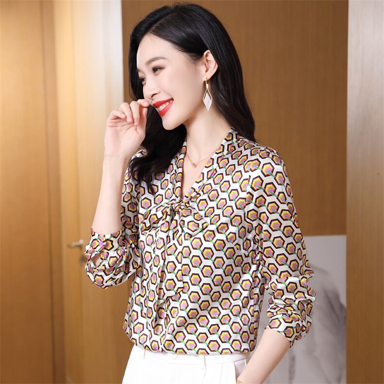 高级感真丝衬衫女长袖时尚洋气2026新款真丝上衣蝴蝶结飘带小衫,女装衬衫,阿舍尔精品