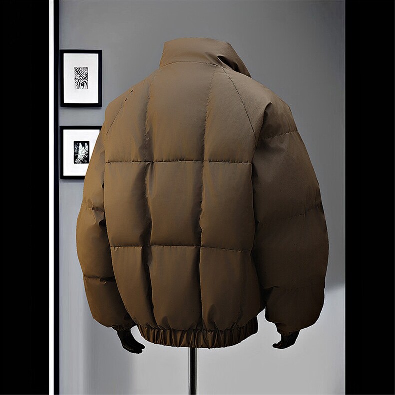 冬季网红吐司方格pu皮蓬松加厚保暖棉服防水棉衣M2509-P95,男装棉衣,电商A128