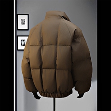 冬季网红吐司方格pu皮蓬松加厚保暖棉服防水棉衣M2509-P95，男装棉衣，电商A128