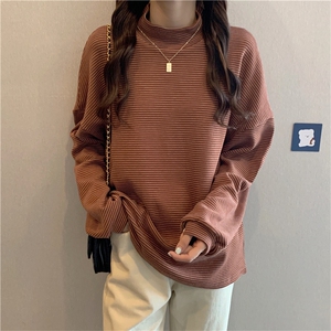 MN1030-P48 半高领宽松条纹加厚上衣秋冬长袖T恤女ins图片